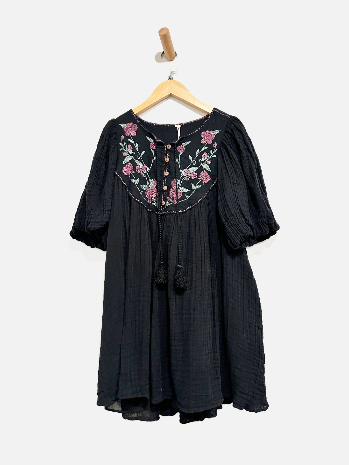 Free People Black Embroidered Mini Dress - XS