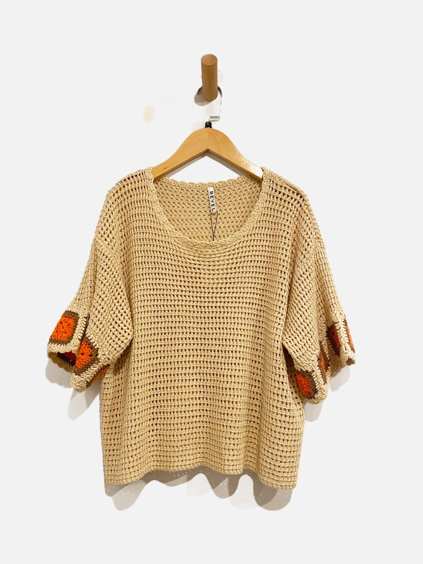 Revel Tan Crochet SS Top - Small
