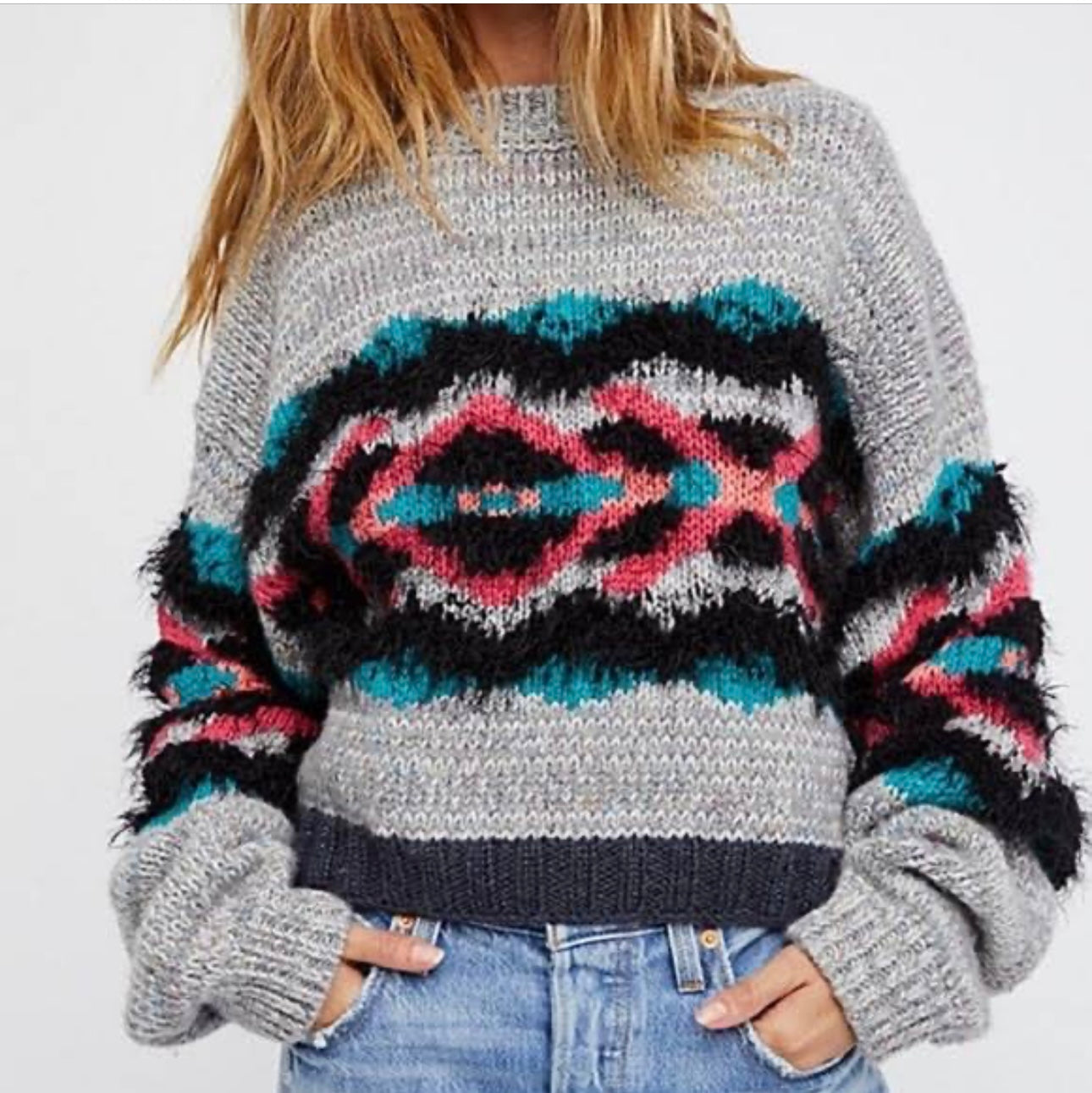 Free People I Heart You Printed Sweater - Medium