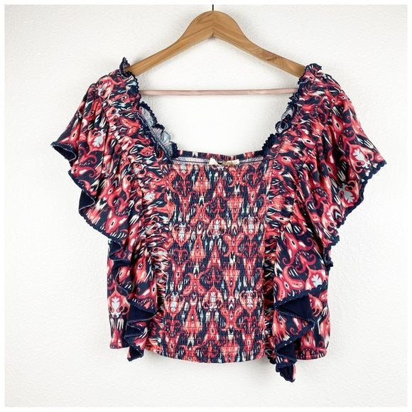 Anthropologie Let Me Be Smocked Cop Top Size Large