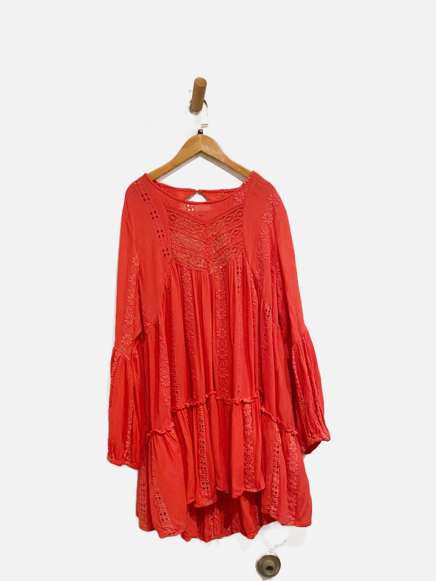 Free People Kiss Kiss Pink Eyelet Tunic - Medium
