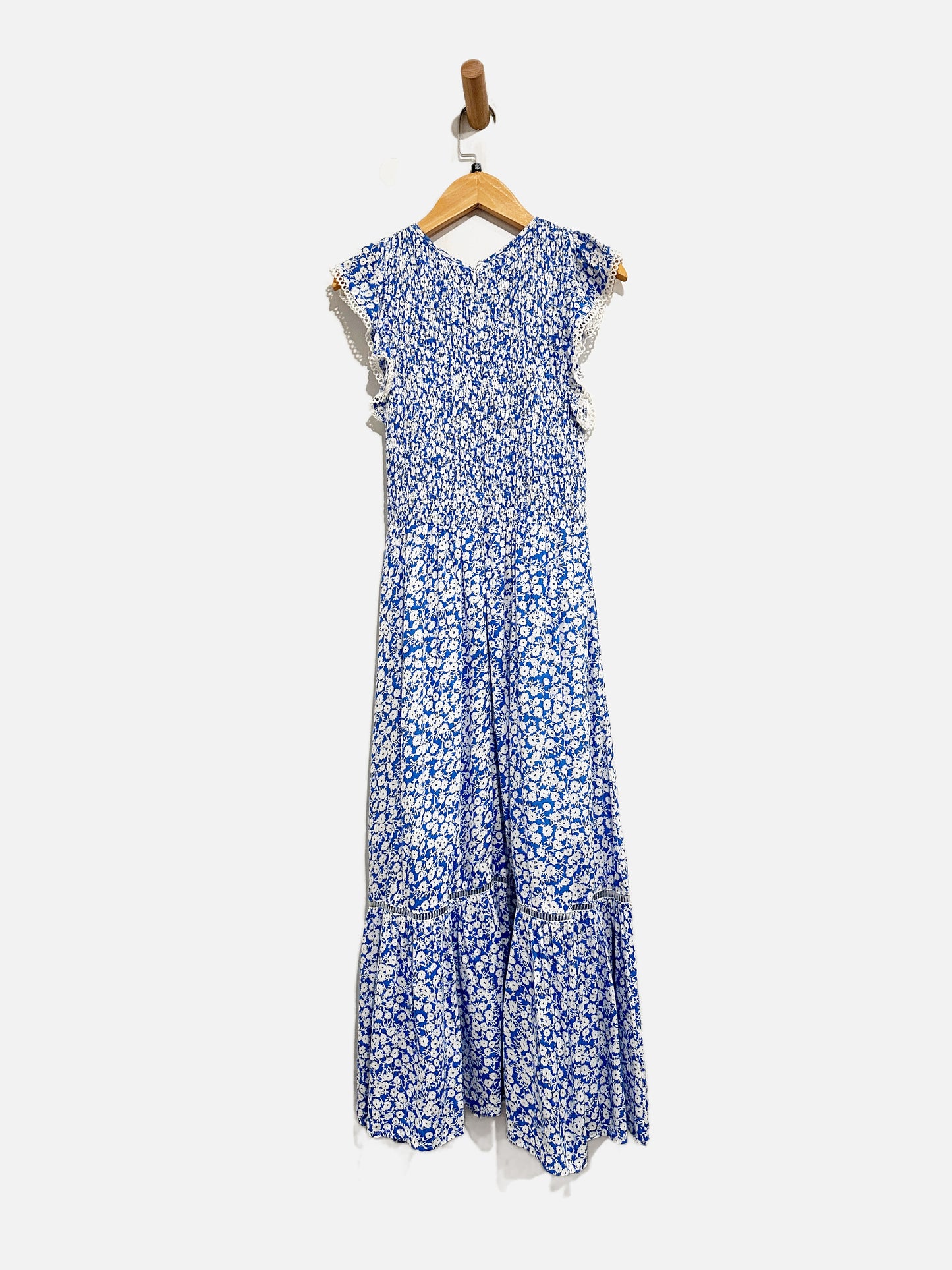 Lost & Wander Blue and White Floral Smocked Midi Dress - XS