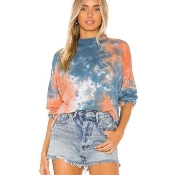 Free People Orange/Blue Tie Dye LS Top -Small