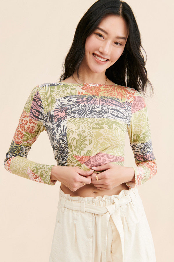 Anthropologie Daily Practice Green Print LS - XXS