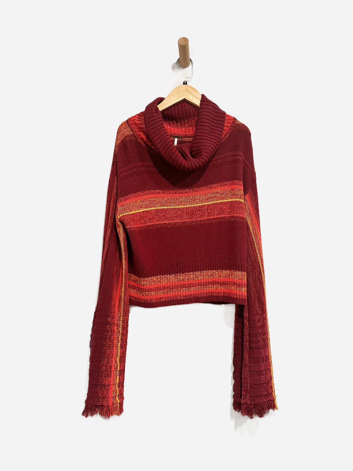 Free People Maroon Stripe Turtleneck Sweater - Medium