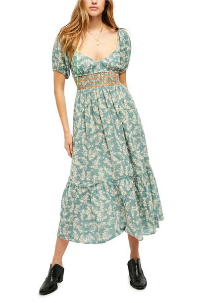 Free People Ellie Floral Print Gauze Maxi Dress in Soft Seafoam- Medium