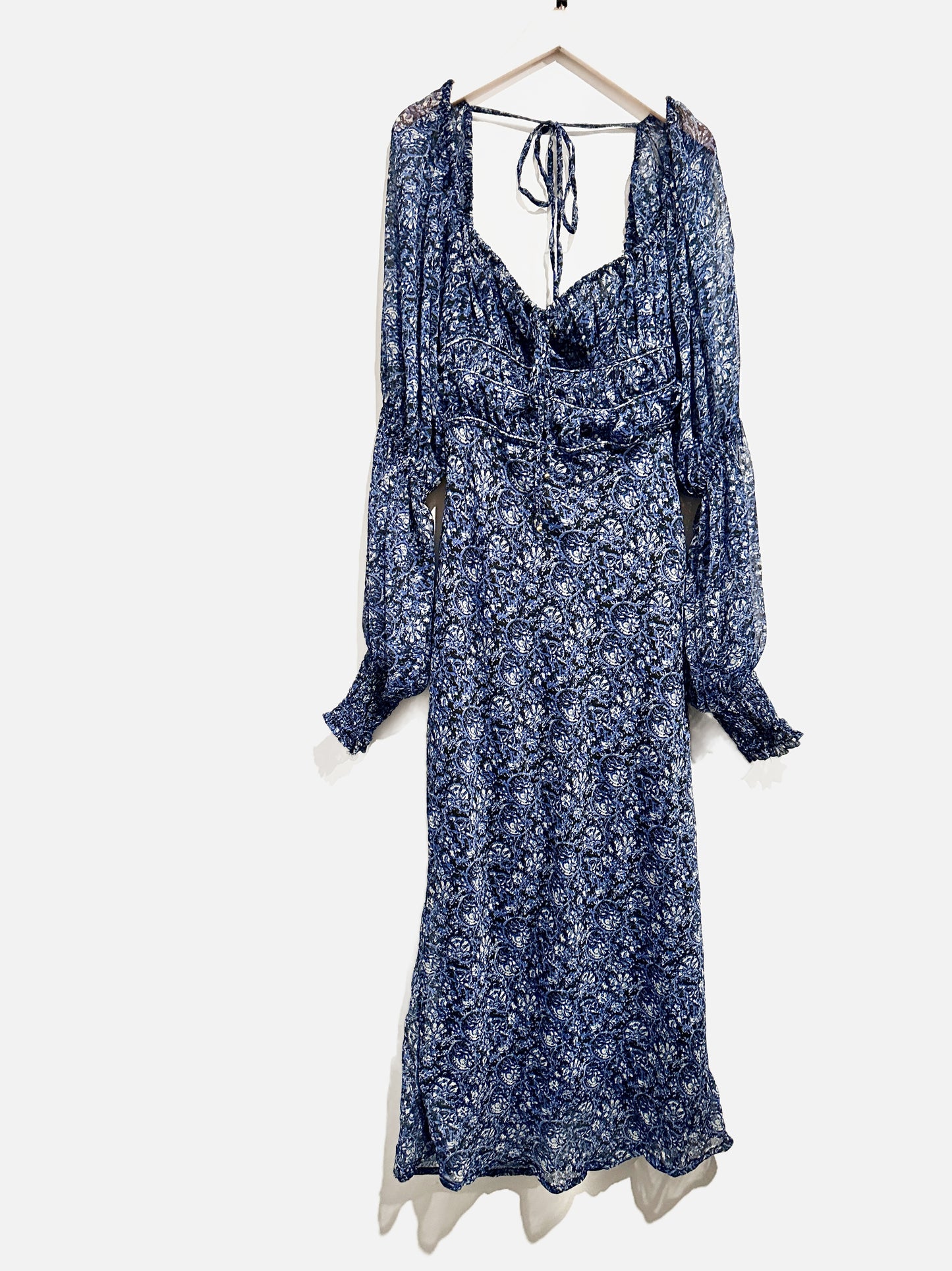 Free People Aglow Blue Floral Midi Dress - Small