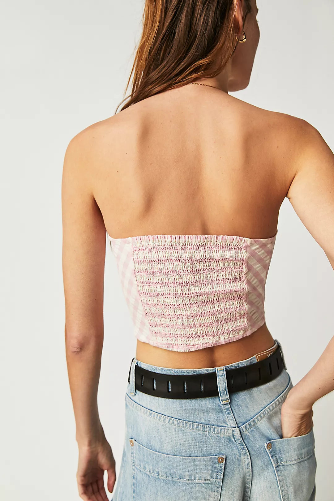 Free People Pink Leilani Gingham Tube Top - Small