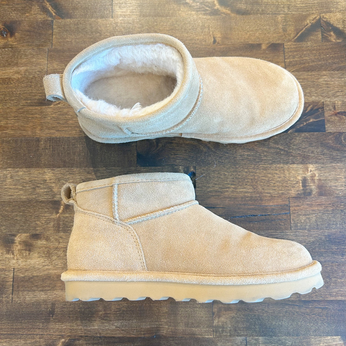 Bearpaw Shorty Suede Booties in Iced Coffee- 7