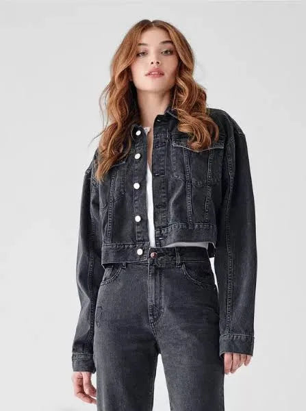 DL1961 Black Cropped Denim Jacket - XS
