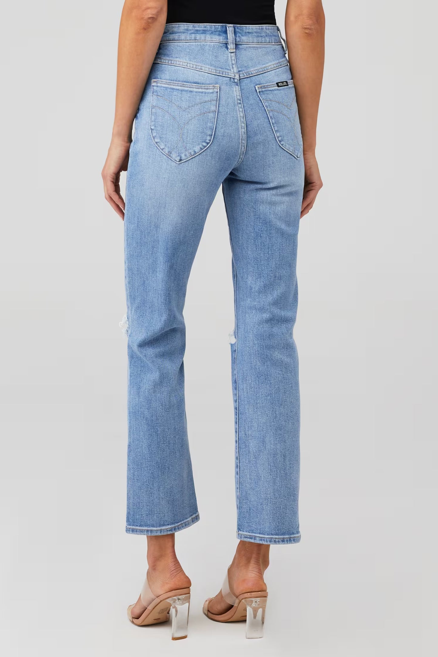 Rolla's High Rise Straight Bleeker Jeans in Distressed Vintage Blue