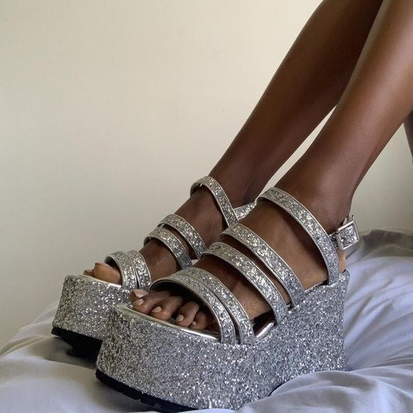 Delia’s Silver Glitter Platform Sandals Size 9