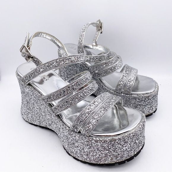 Delia’s Silver Glitter Platform Sandals Size 9