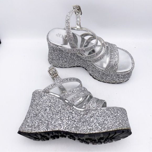 Delia’s Silver Glitter Platform Sandals Size 9