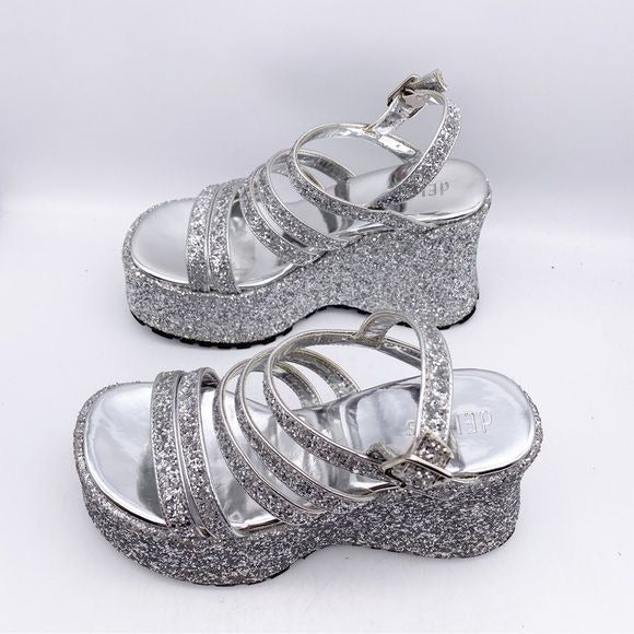 Delia’s Silver Glitter Platform Sandals Size 9