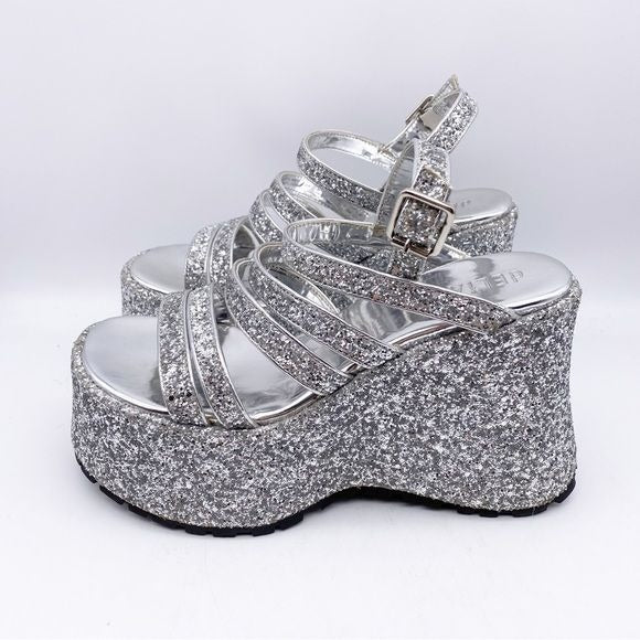 Delia’s Silver Glitter Platform Sandals Size 9