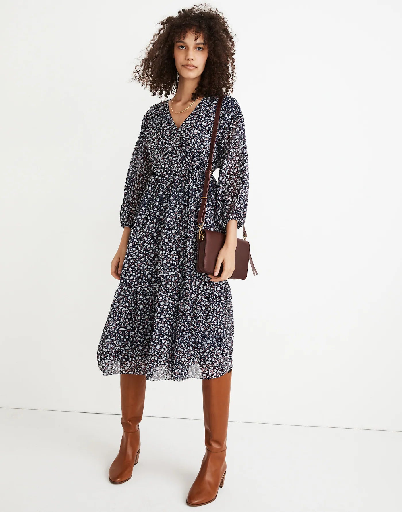 Madewell Navy Floral Midi Dress - XS