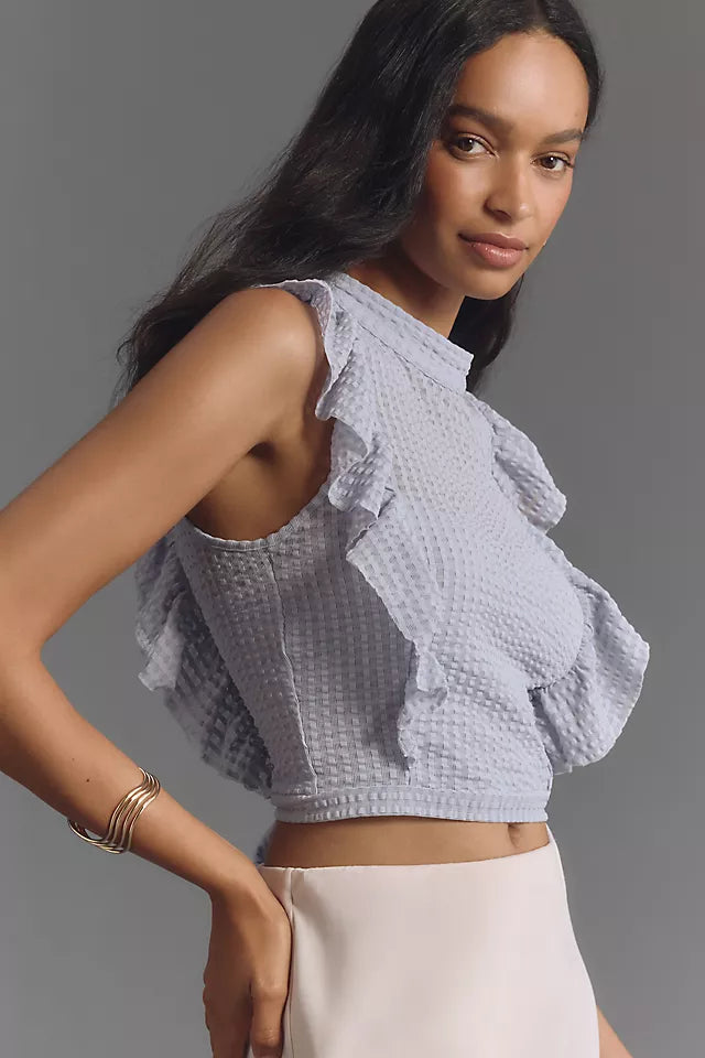 Anthropologie Maeve Blue Ruffle Tank - XS