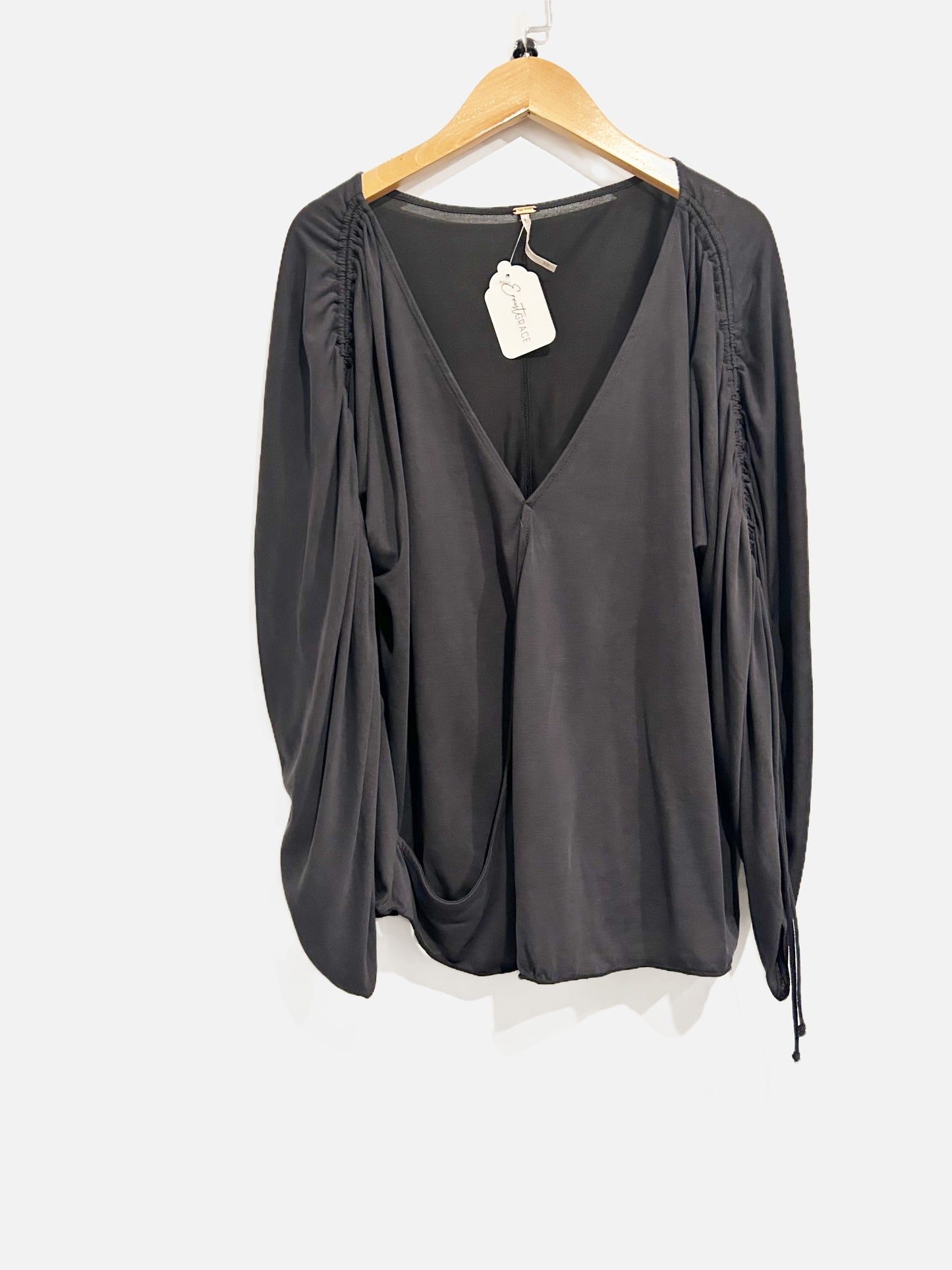 Free People Gray Cinched Sleeve Top - XS