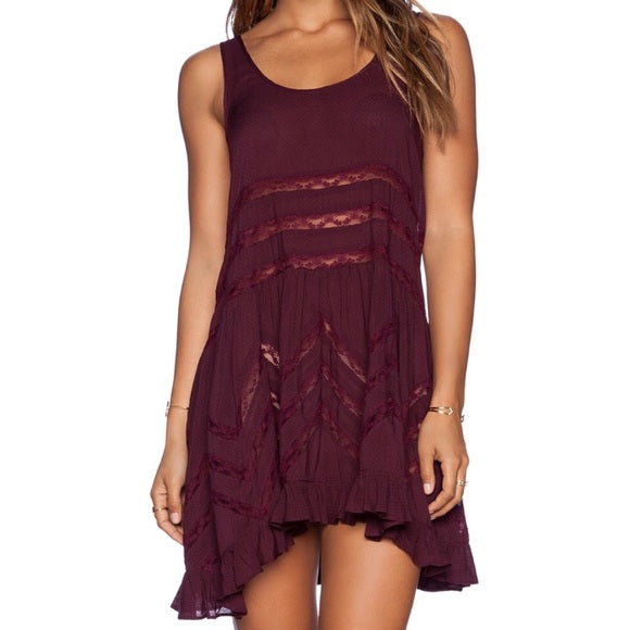 Free People Plum Polka Dot Trapeze Mini Dress - XS