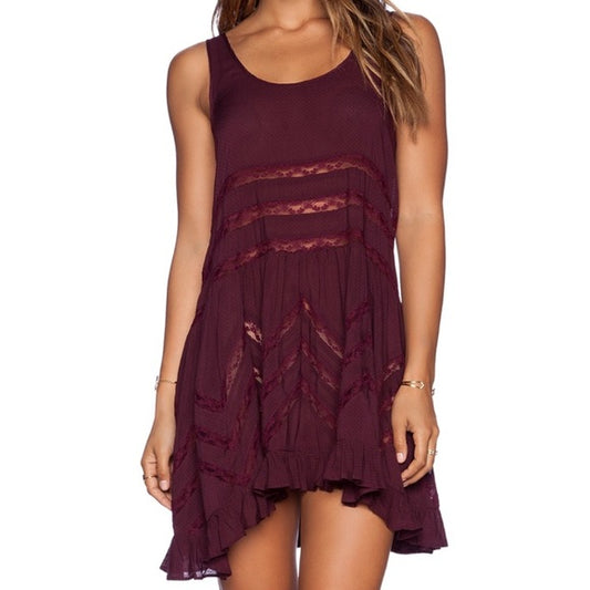 Free People Plum Polka Dot Trapeze Mini Dress - XS