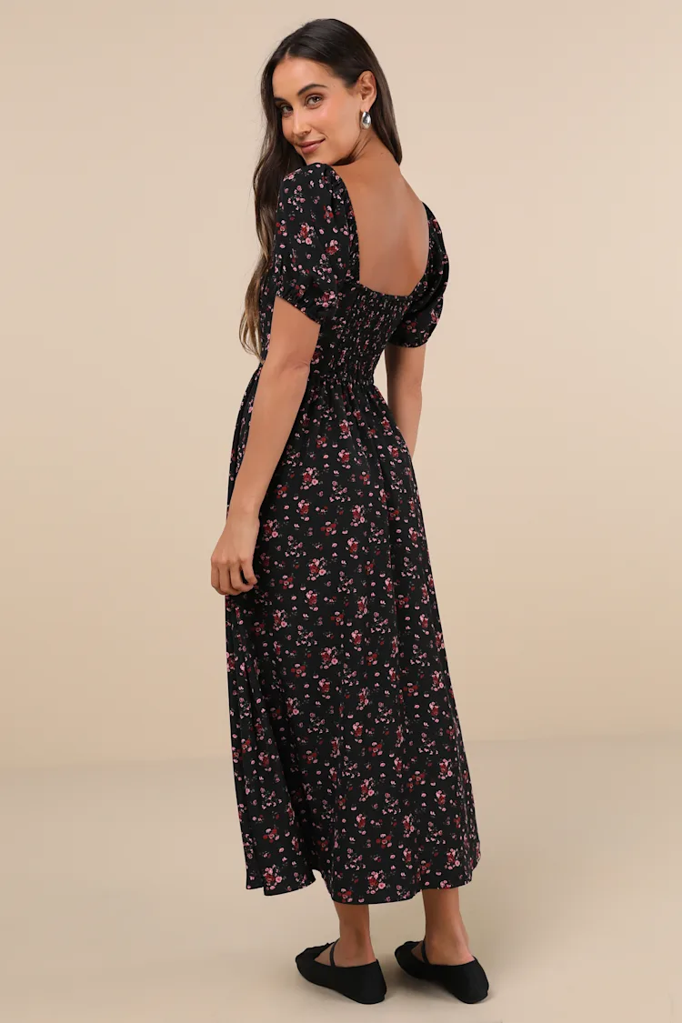 Lulus Black w/Red Floral Maxi Dress - XL