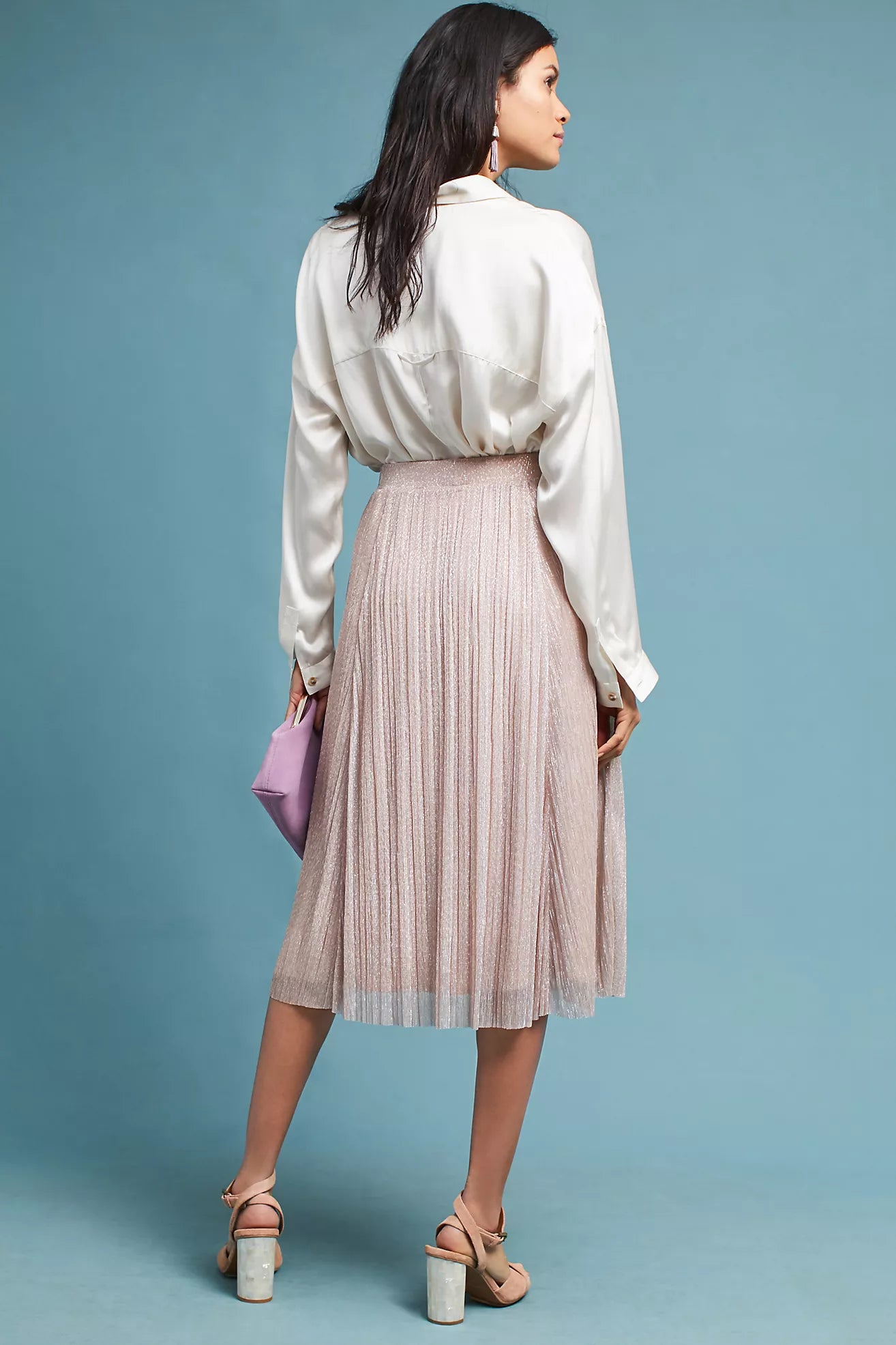 Anthropologie Maeve Pink Lurex Pleated Midi Skirt -XXS