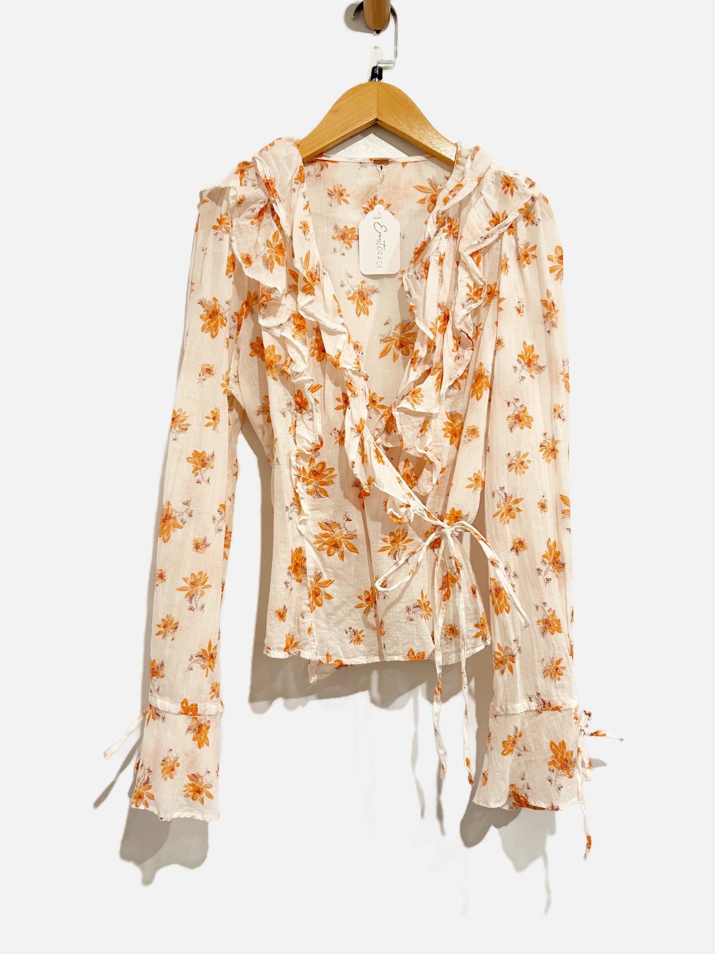 Free People Amanda Ruffle Floral Wrap Top - Small