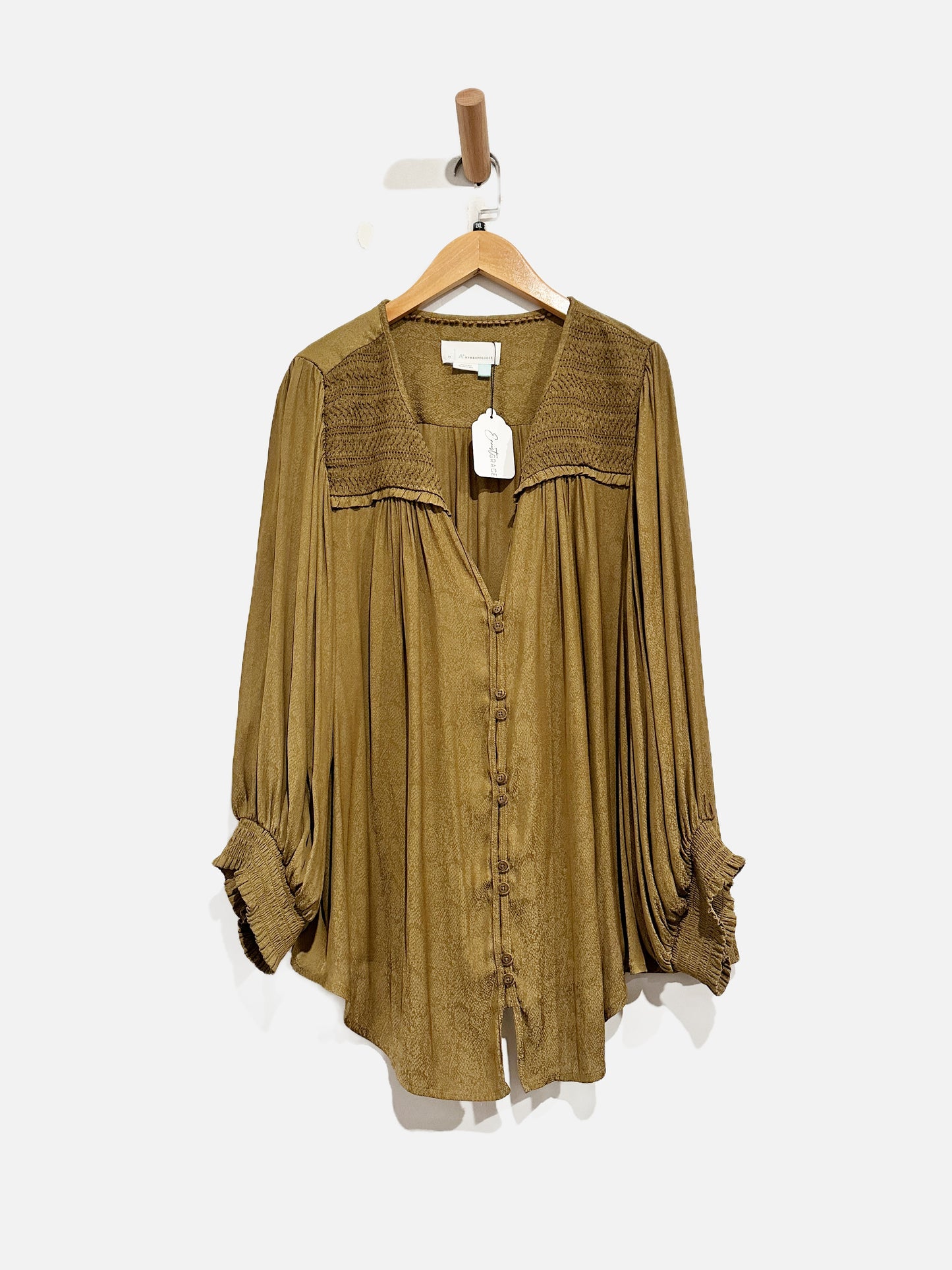 Anthropologie Brown Snake Print Button Down Blouse - 2X