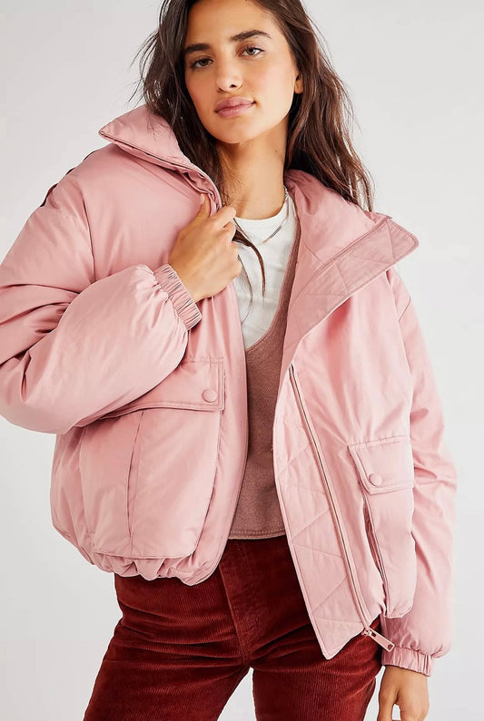 Free People Duvet Bomber Jacket in Pink - Small