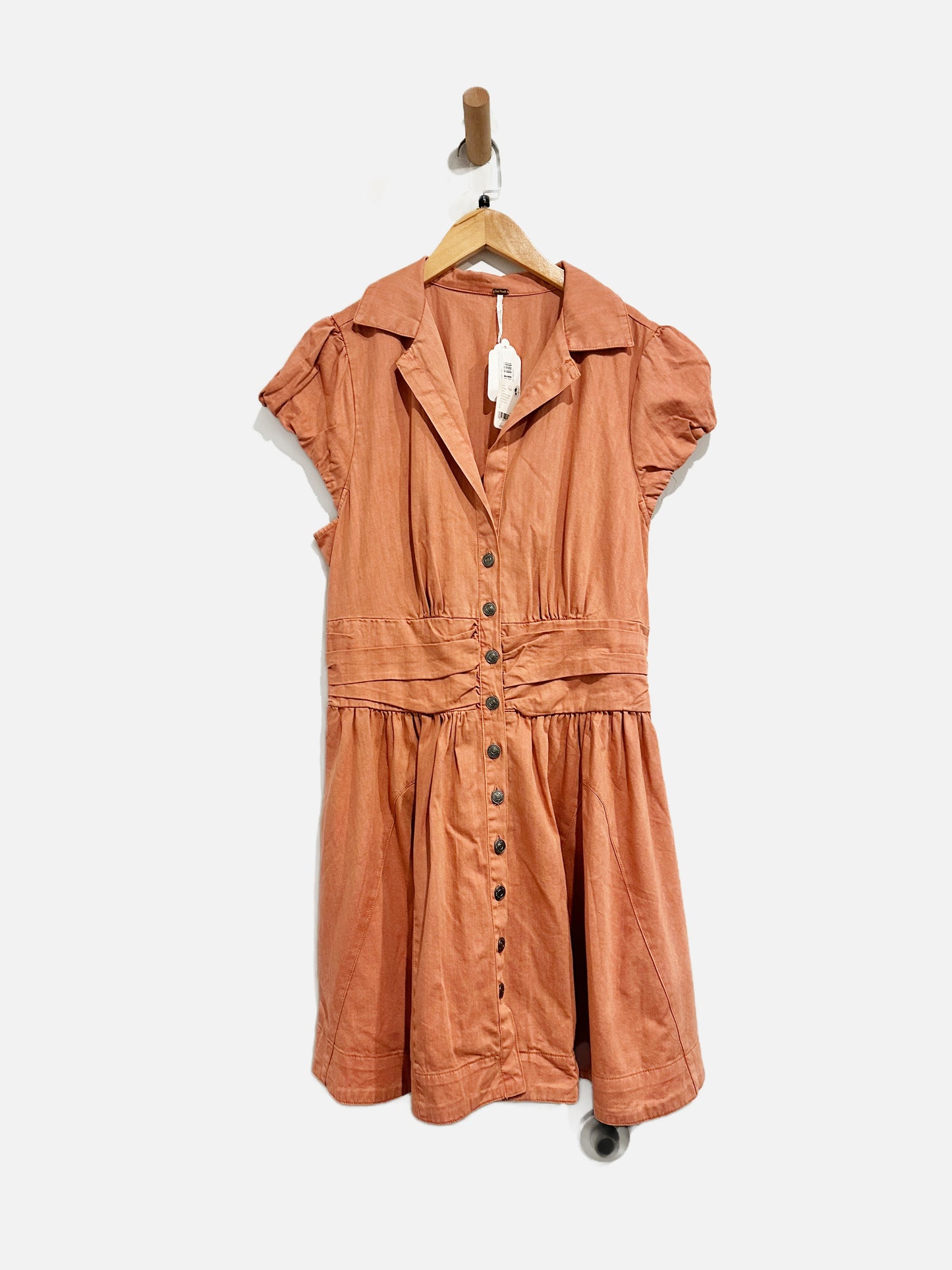 Free People NWT Chester Orange Button Front Mini Dress - Large