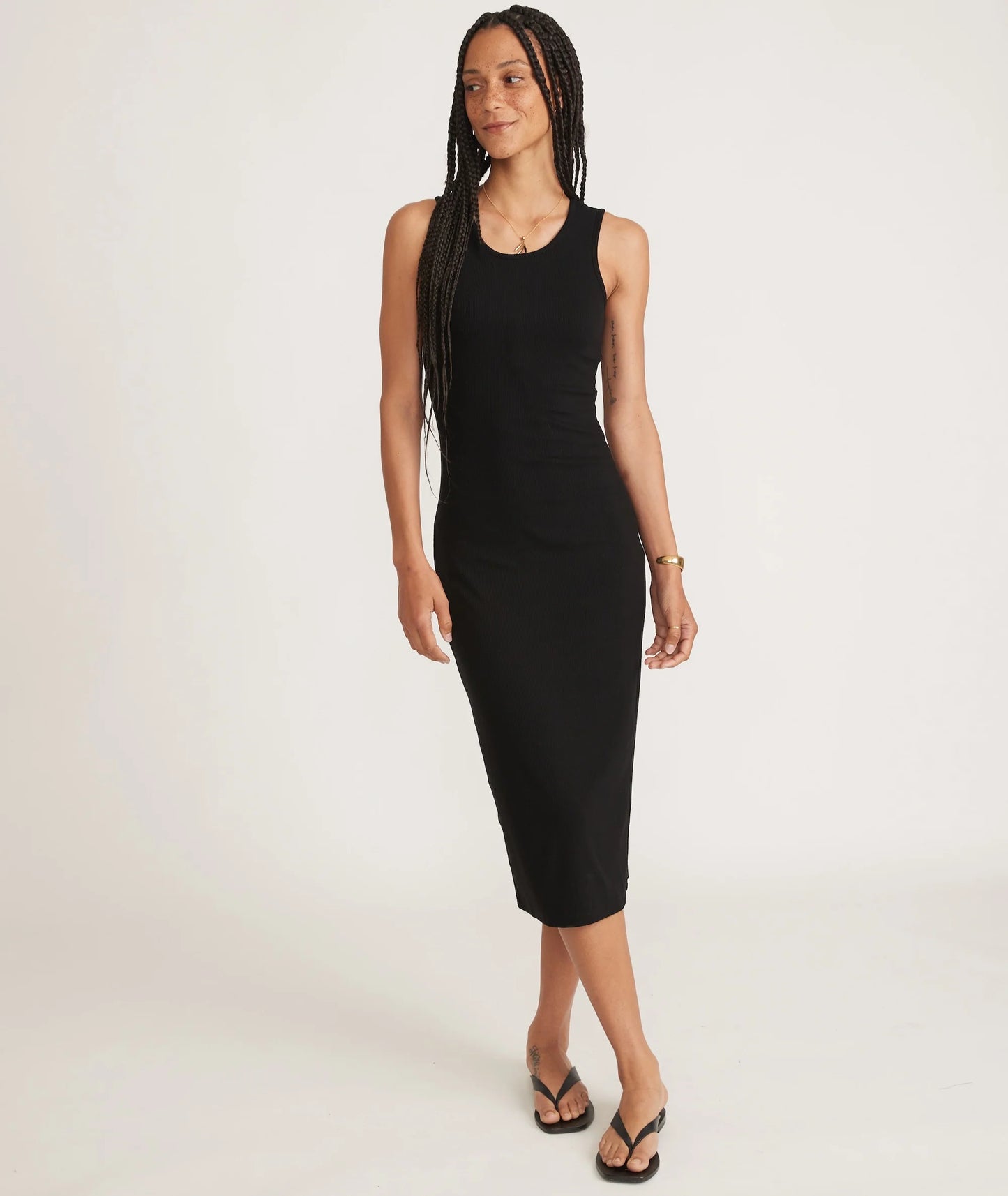 Marine Layer Black Ribbed Midi Dress - Medium
