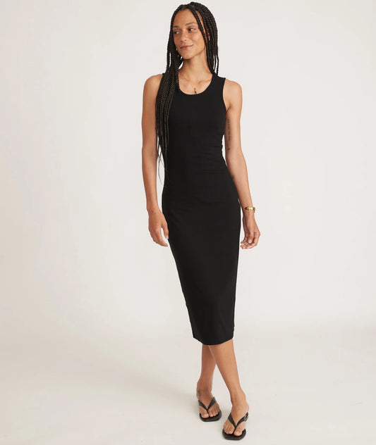 Marine Layer Black Ribbed Midi Dress - Medium