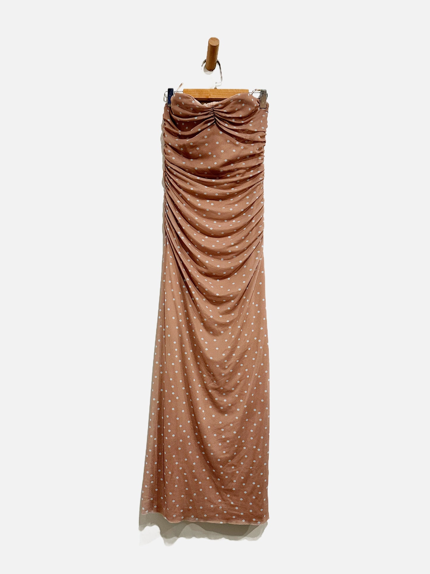 Zara Brown Mesh Polka Dot Strapless Dress - Small