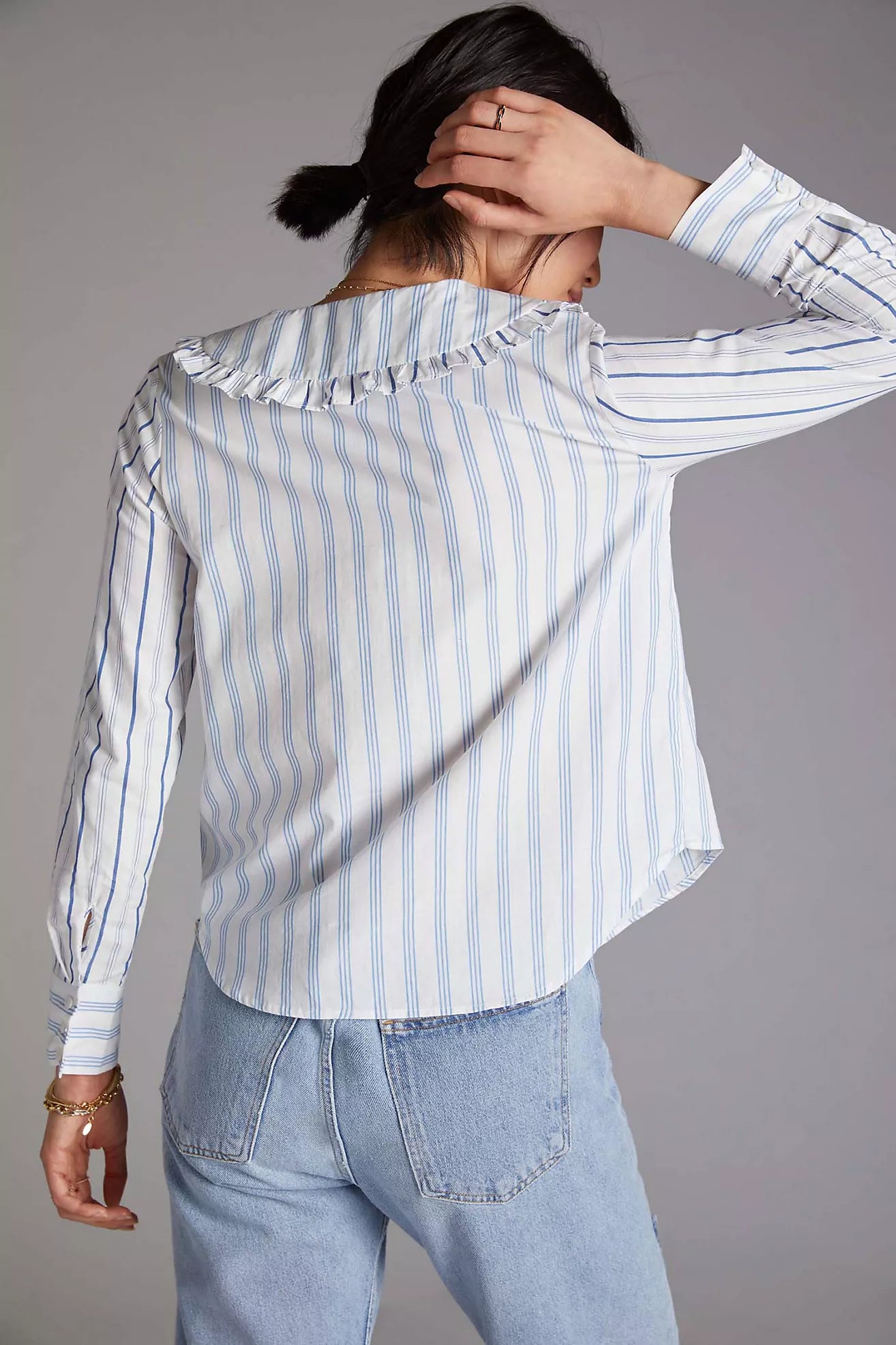 Anthropologie Maeve Blue & White Collar Blouse - 0