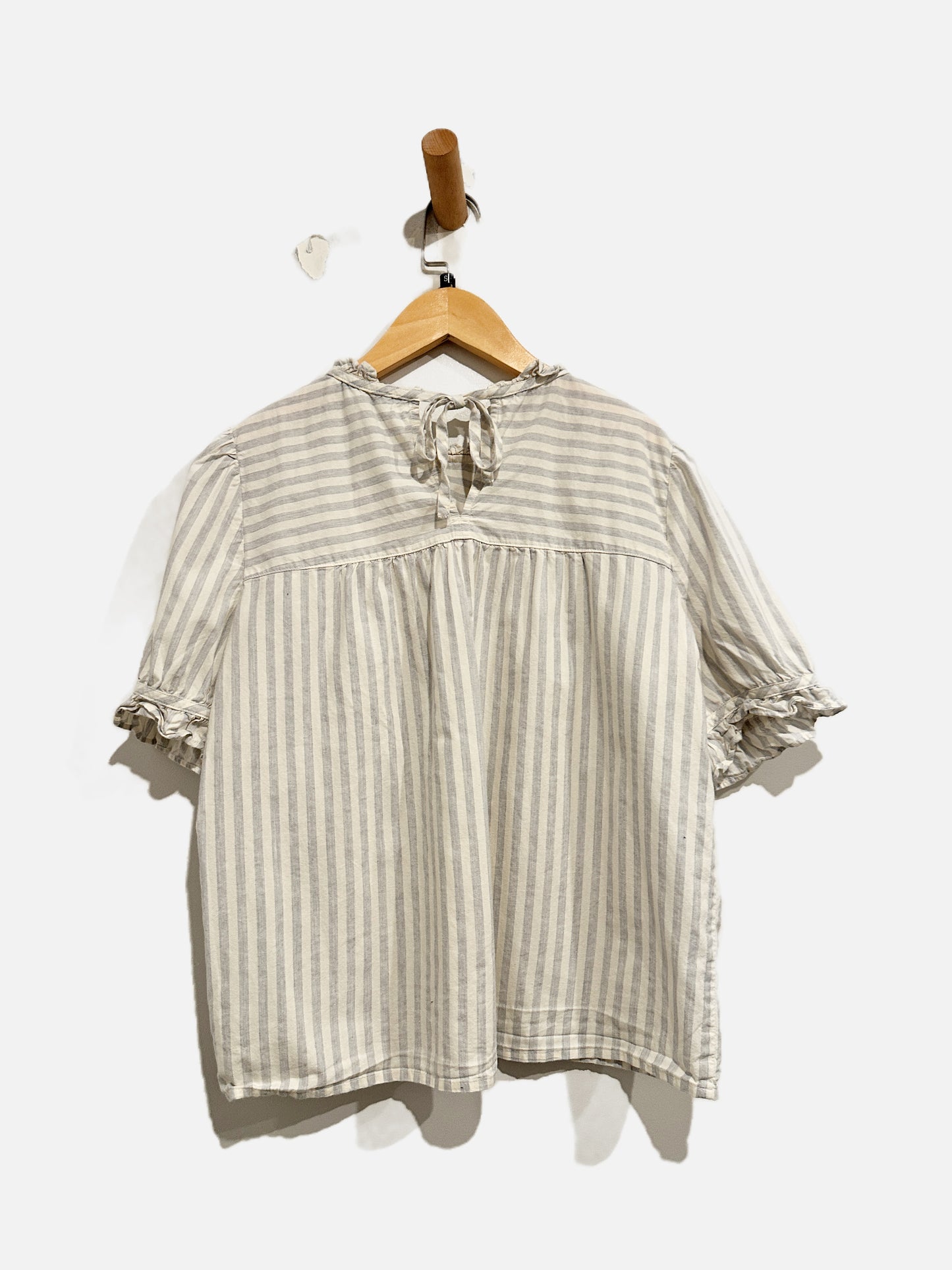 Madewell Blue and White Ruffle Blouse - Small
