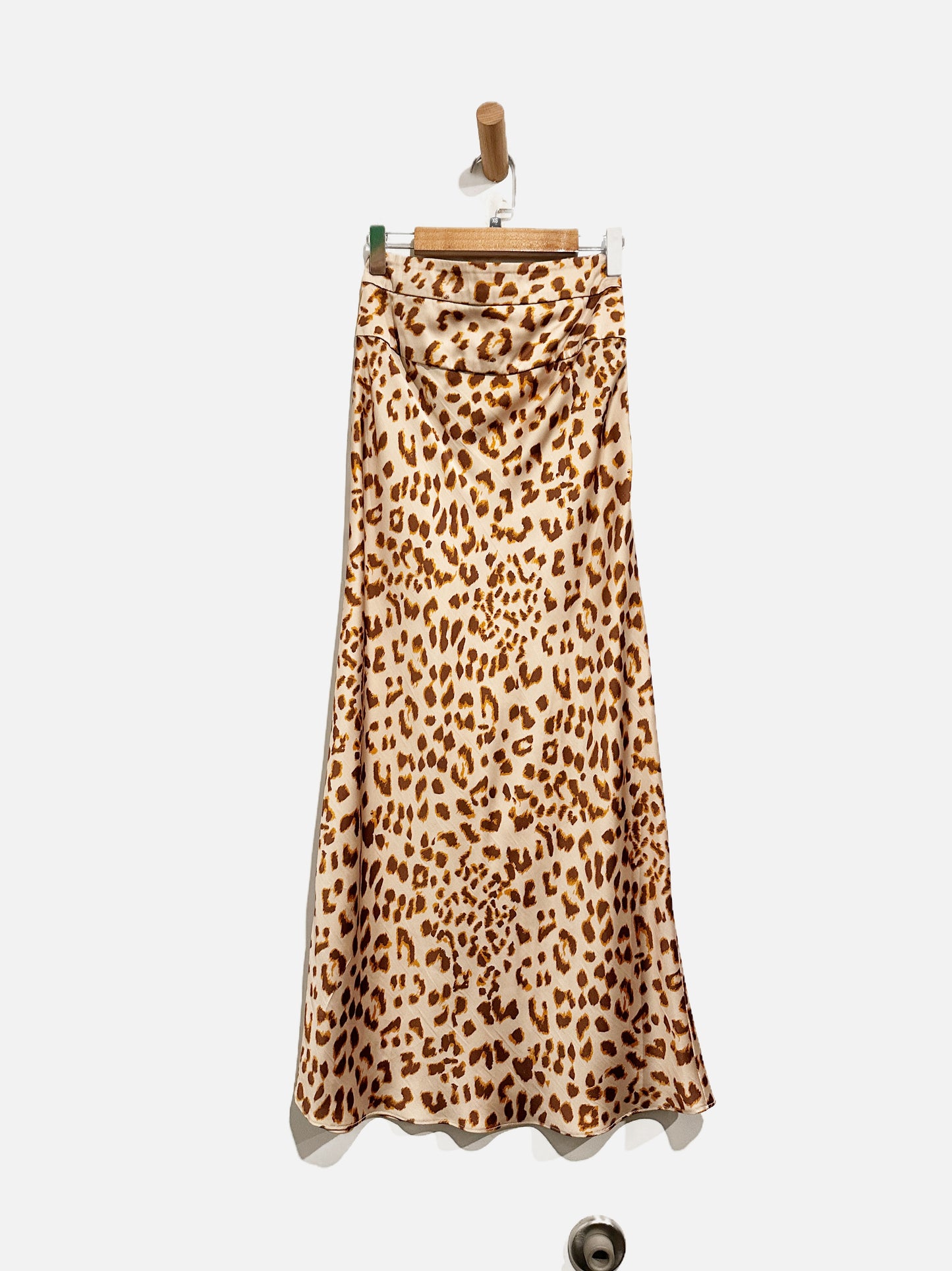 Free People Tan Leopard Print Satin Midi Skirt - 0