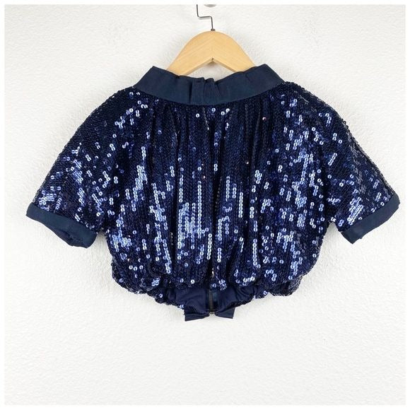 Lanvin Petite Blue Sequin Short Sleeve Jacket Size 4
