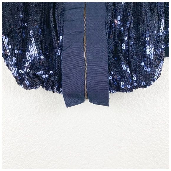 Lanvin Petite Blue Sequin Short Sleeve Jacket Size 4