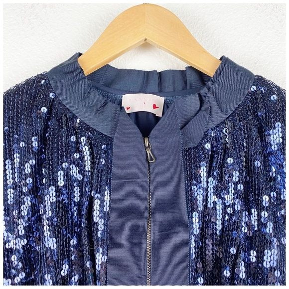 Lanvin Petite Blue Sequin Short Sleeve Jacket Size 4