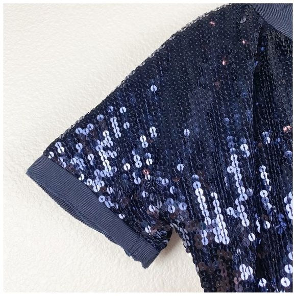 Lanvin Petite Blue Sequin Short Sleeve Jacket Size 4