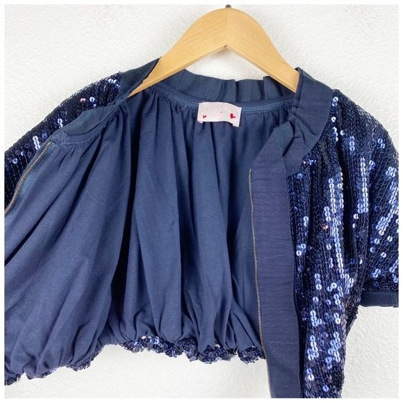 Lanvin Petite Blue Sequin Short Sleeve Jacket Size 4