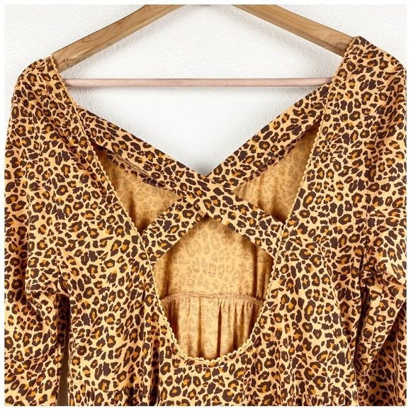 Anthropologie Daily Practice Square Neck Leopard Print Mini Dress Size Small