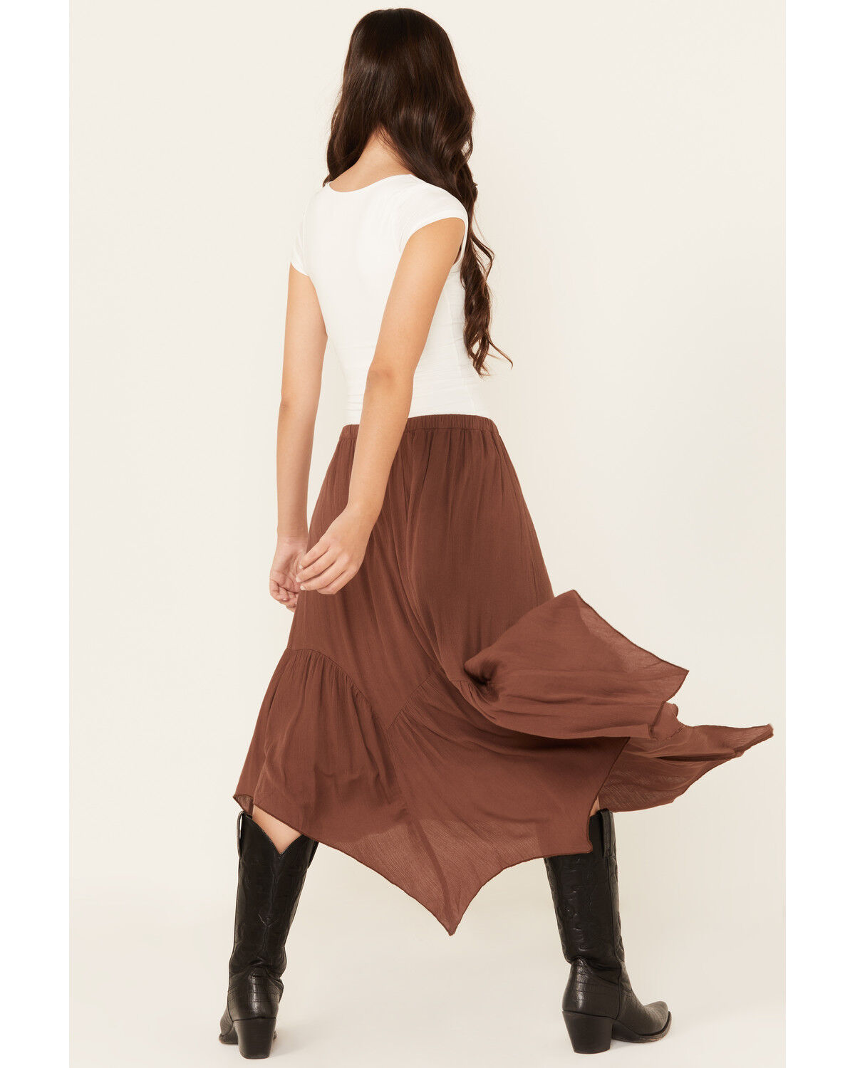 Originality Brown Handkerchief Hem Tiered Maxi Skirt - Medium