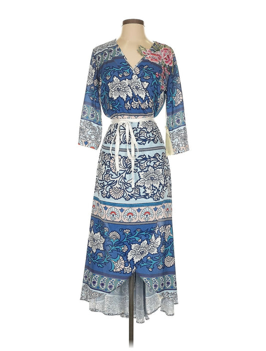 Aratta Silent Journey Blue Floral Wrap Dress - Large