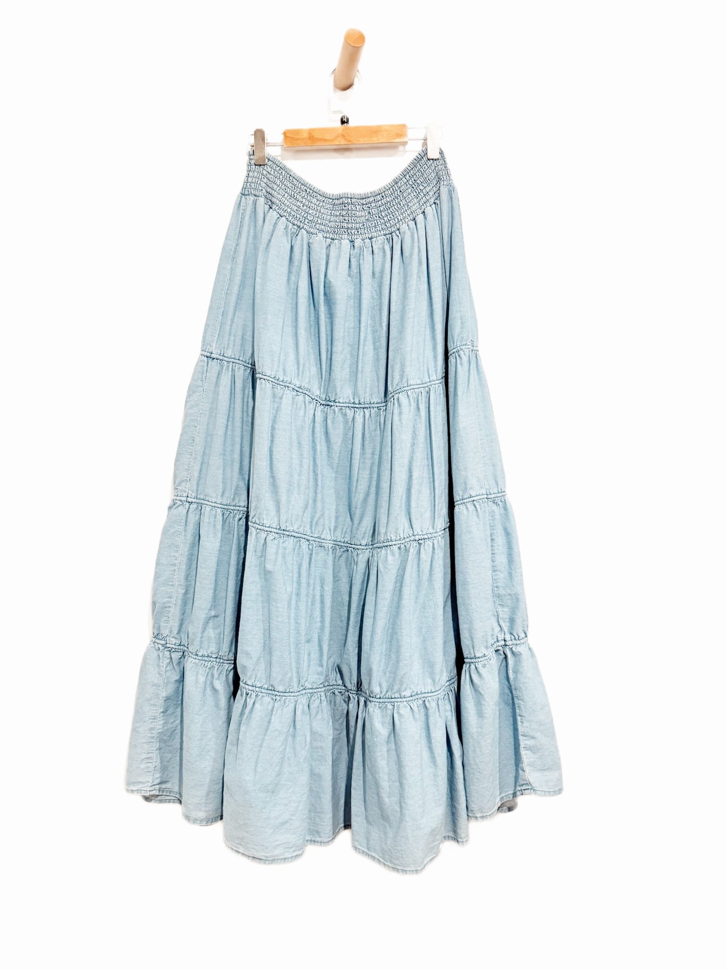 Ashley Chambray Tiered Maxi Skirt - Medium