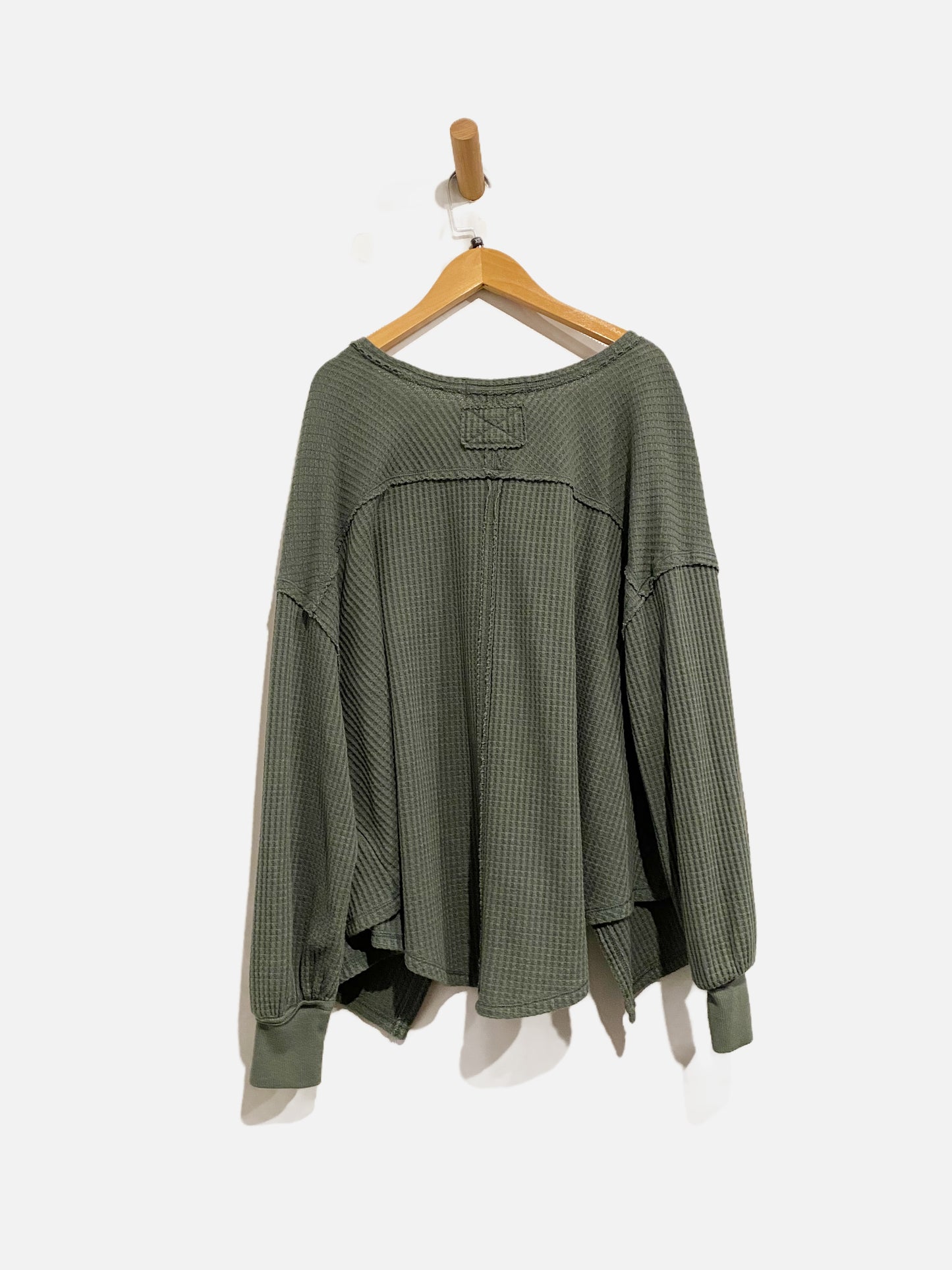 Free People Green Waffle Knit LS Top - XS