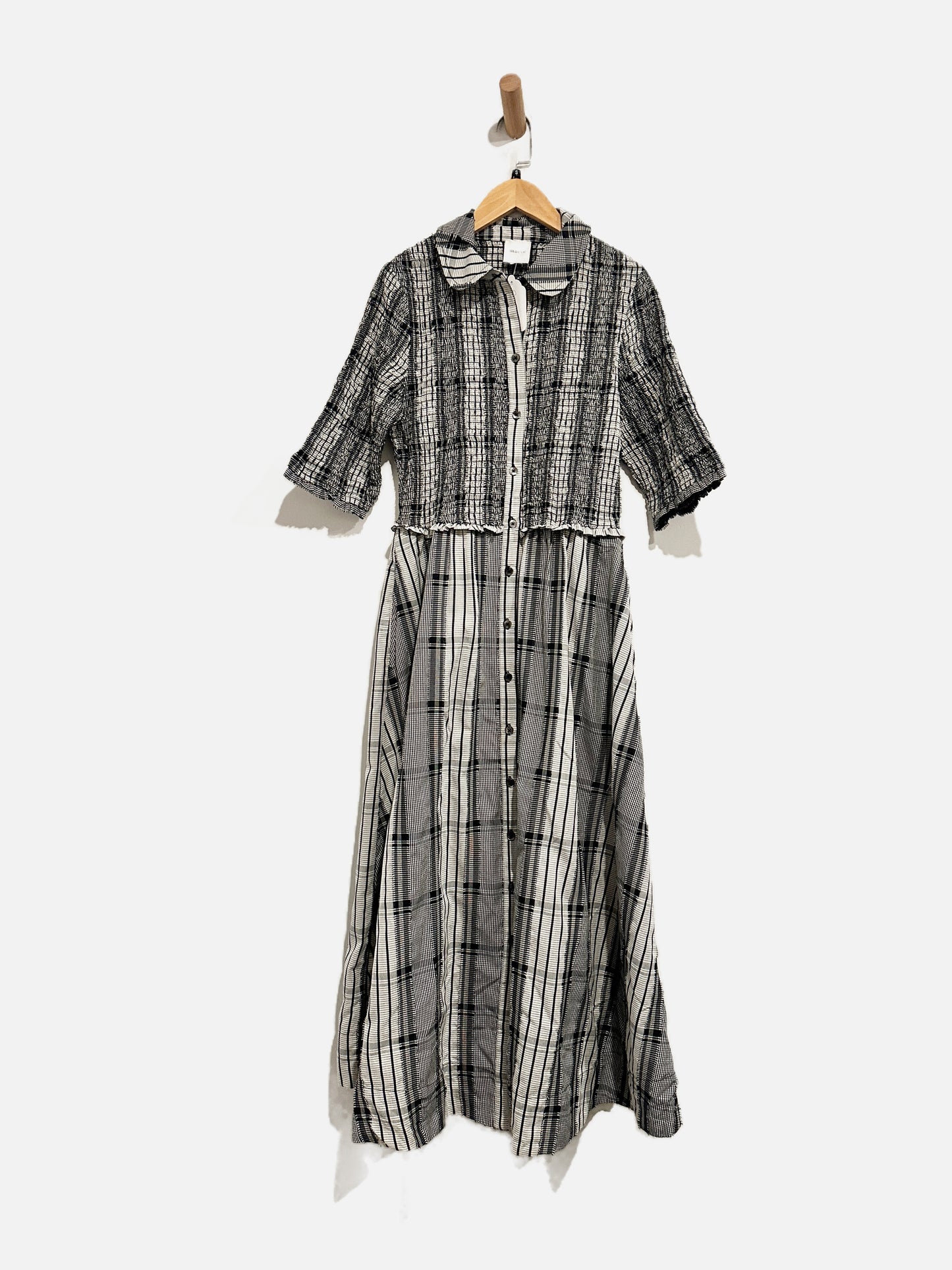 Anthropologie Maeve Black and White Plaid Smocked Maxi Dress - Small