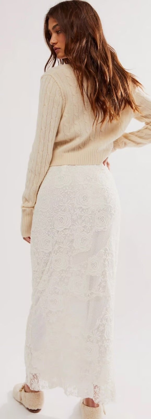 Free People White Lace Floral Maxi Skirt - Medium