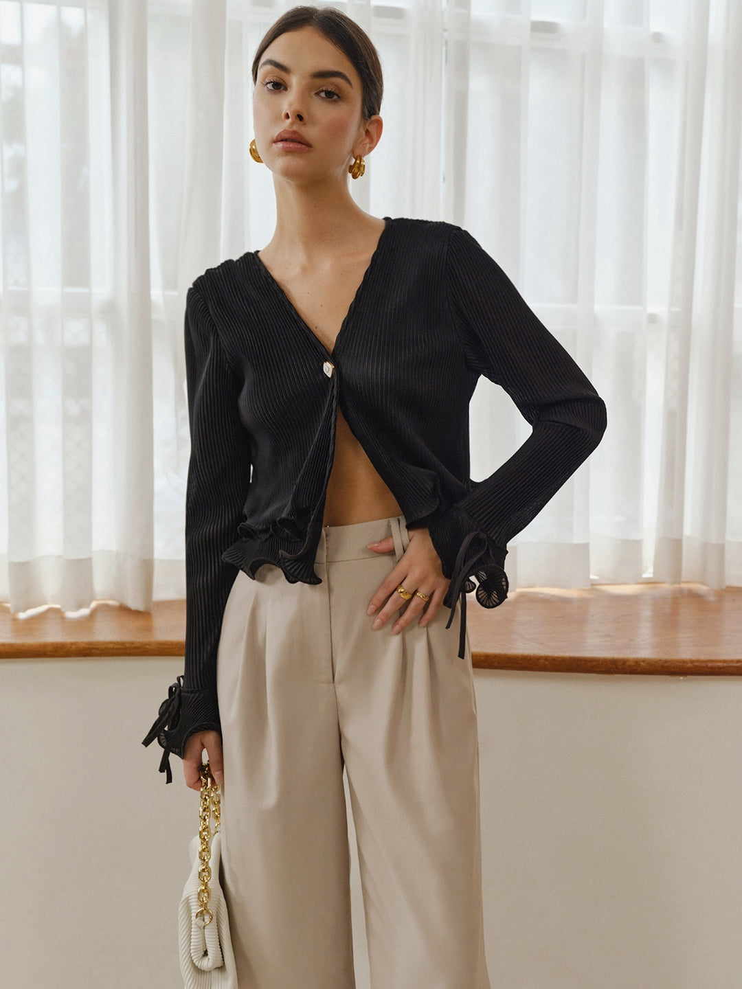 Commense Black Ruffle Blouse - Large